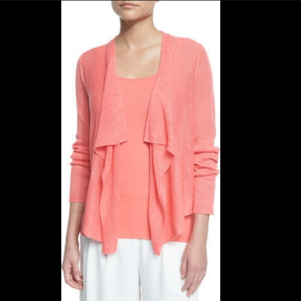Draped Front Organic Linen Cardigan Petite by Eileen Fisher